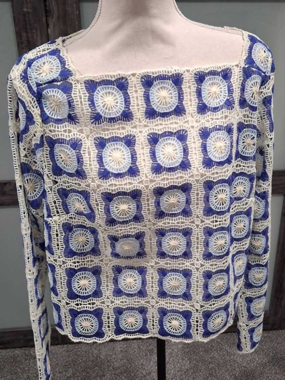 Chelsea & Violet Bonnie Crochet Lace Blouse – Blue & Ivory – Size XL (NWT)